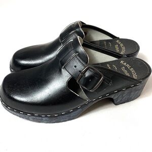 Karlskoga Toffeln Swedish black leather clogs